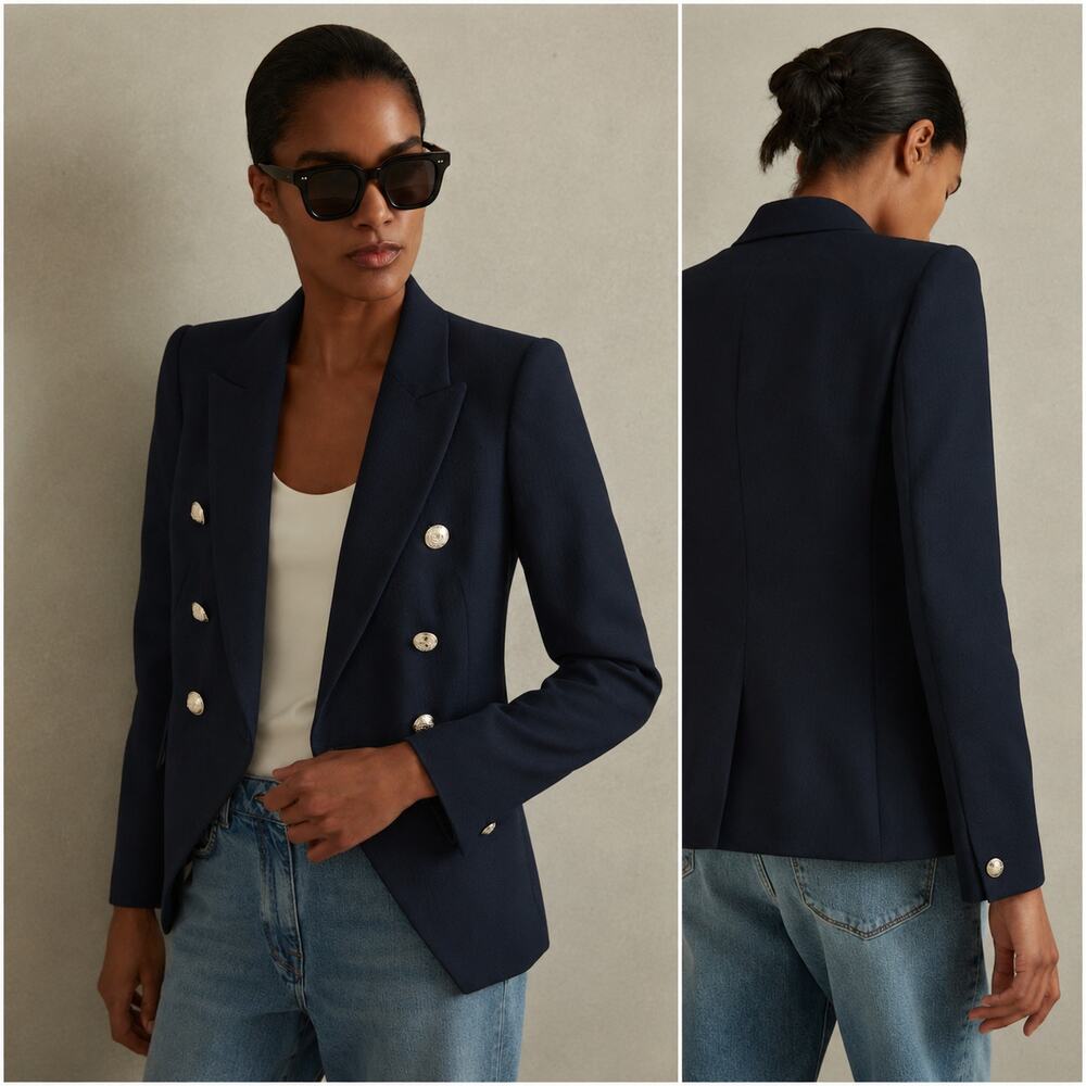 REISS Women's Tally Double Breasted Jacket in Navy size 4